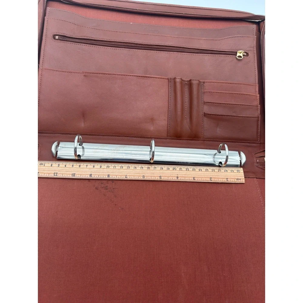 Coach Vintage Brown Leather Zip 3 Ring Portfolio Binder planner Organizer Krause